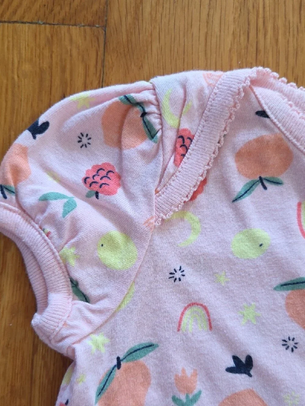 GAP Pink Fruit Rainbow & Purple Peach Floral CottonShort-Sleeve Bodysuits 12-18m
